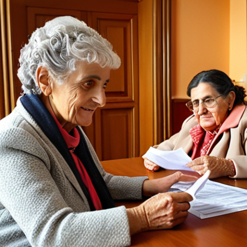 Home 19 **
Prompt: A friendly, approachable Spanish civil servant (funcionario) assisting an elderly woman with her taxes at a brightly lit local government office. Focus on the warmth and human connection despite the bureaucratic setting. Incorporate typical Spanish office décor. Style: Realistic, warm lighting.
**