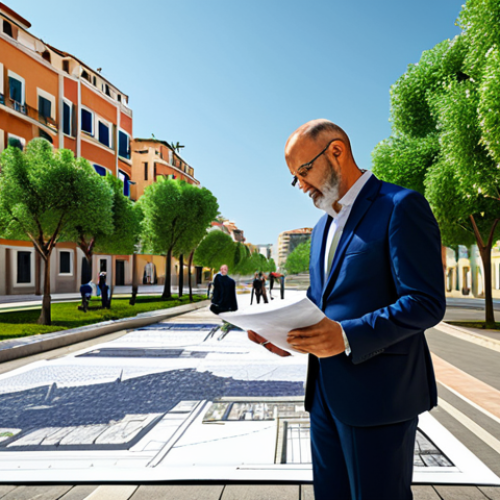 Home 17 **
"A responsible urban planner, fully clothed in professional attire, reviews blueprints for a sustainable urban development project in a sunny Mediterranean city. The scene features green spaces, modern buildings, and families enjoying public parks. Safe for work, appropriate content, perfect anatomy, natural proportions, professional, family-friendly, modest."
**