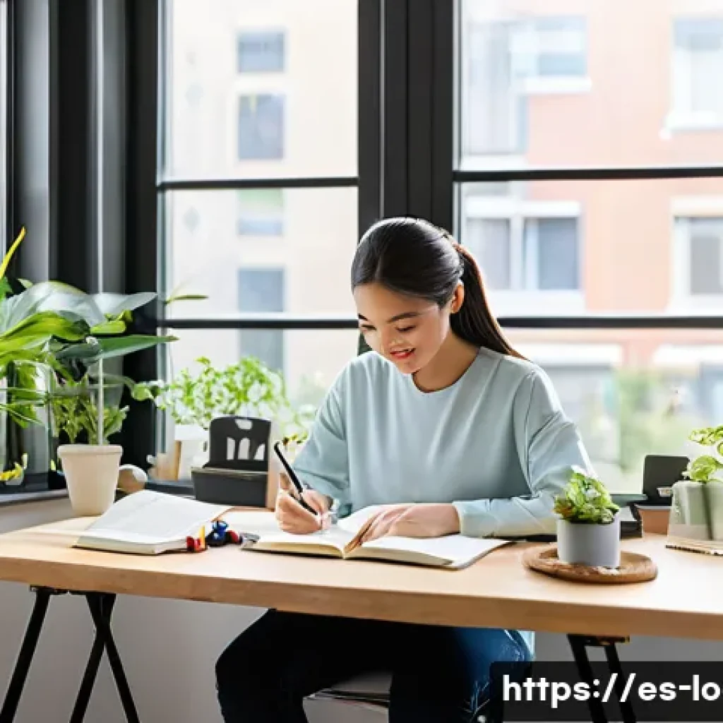 지방공무원 시험 준비 전략 분석 - A cozy study room scene showing a young adult sitting at a wooden desk with a personalized study cal...