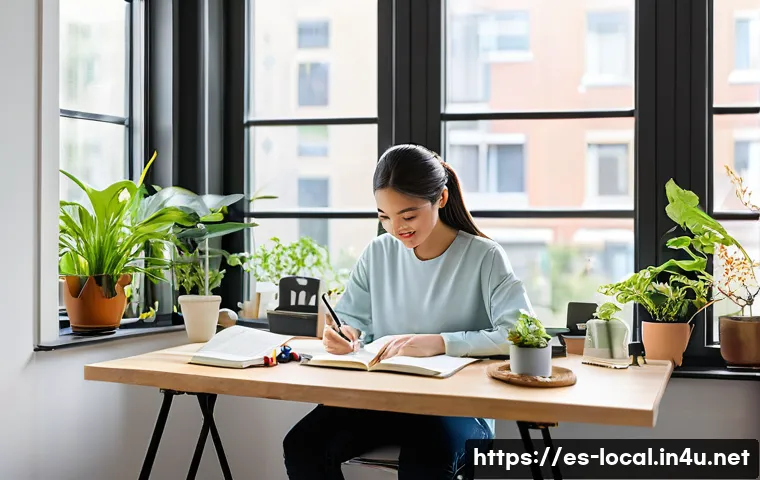 지방공무원 시험 준비 전략 분석 - A cozy study room scene showing a young adult sitting at a wooden desk with a personalized study cal...