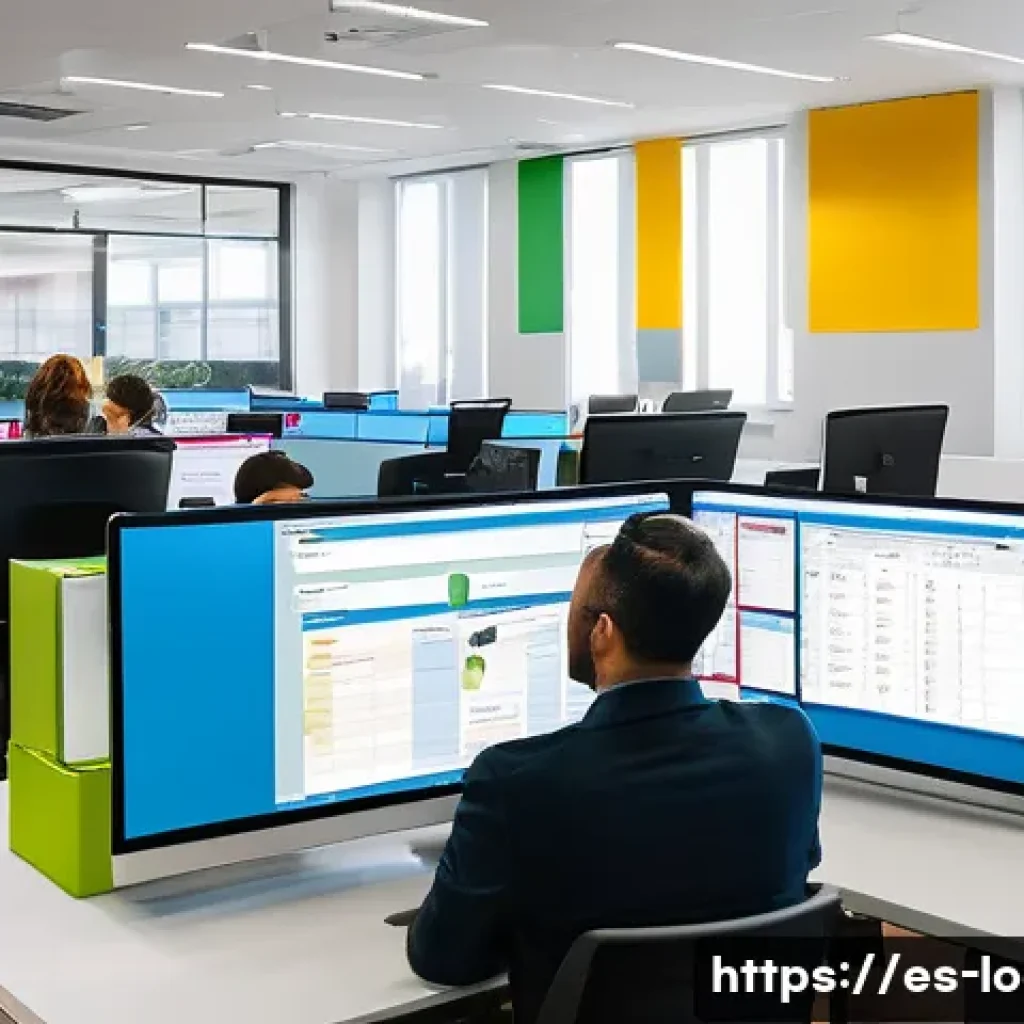 지방공무원 필수 업무 도구 활용법 - A modern public administration office scene featuring diverse government employees using digital tas...